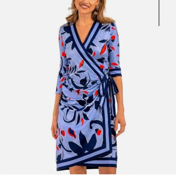 Gretchen Scott Wrap Me Up Dress Periwinkle Floral Resort Wear Vacation Coastal - Picture 1 of 16